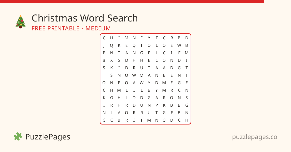 Christmas Medium printable word search preview — free to print from PuzzlePages