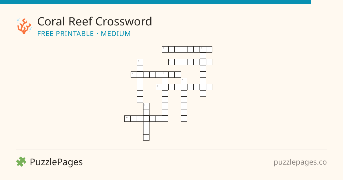 Coral Reef Medium printable crossword preview — free to print from PuzzlePages