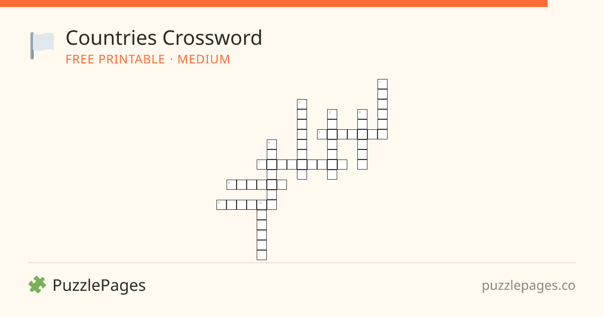 Countries Medium printable crossword preview — free to print from PuzzlePages