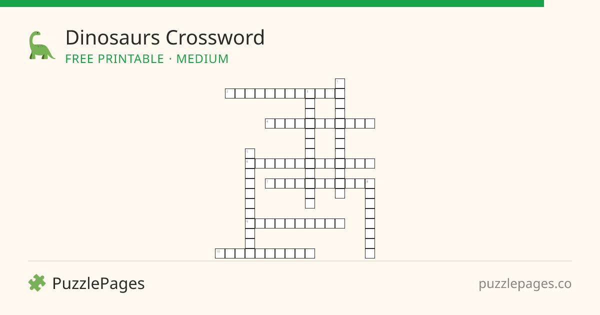 Dinosaurs Medium printable crossword preview — free to print from PuzzlePages