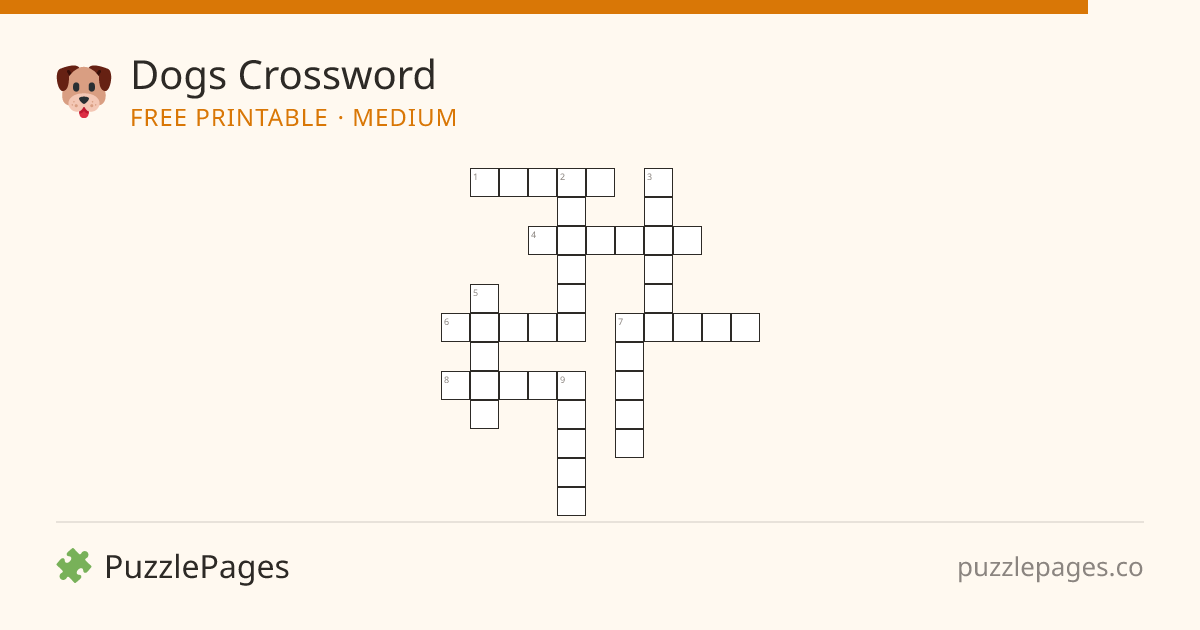 Dogs Medium printable crossword preview — free to print from PuzzlePages