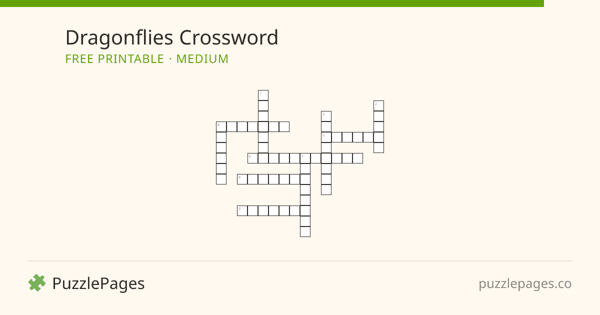 Dragonflies Medium printable crossword preview — free to print from PuzzlePages