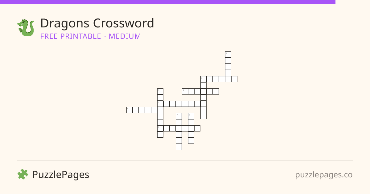 Dragons Medium printable crossword preview — free to print from PuzzlePages
