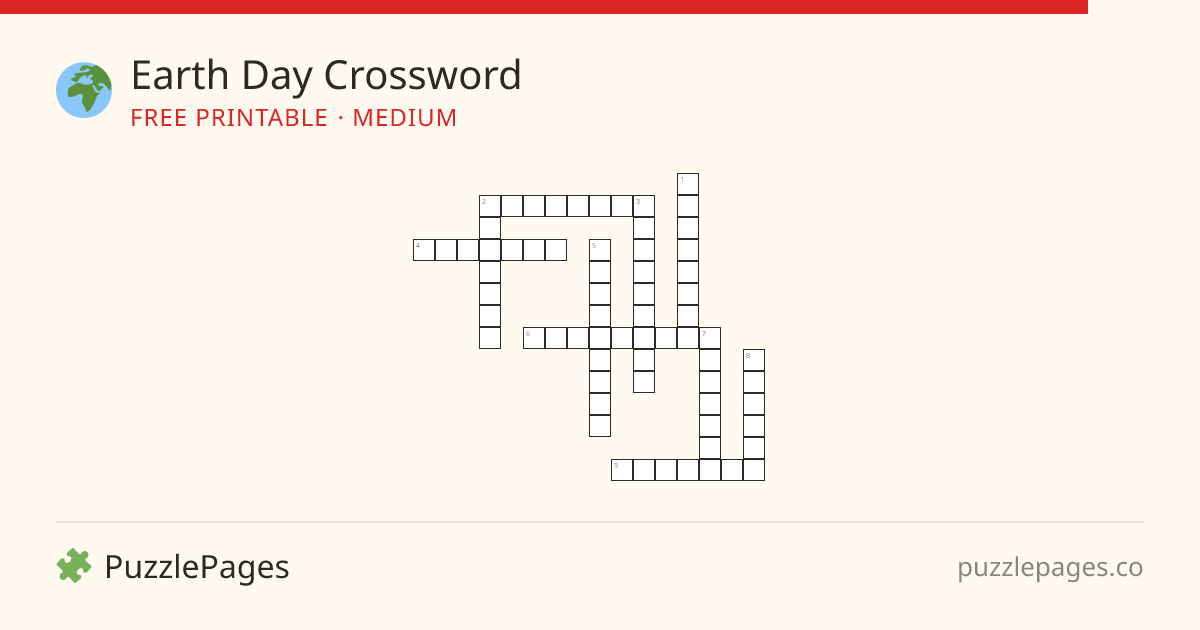 Earth Day Medium printable crossword preview — free to print from PuzzlePages