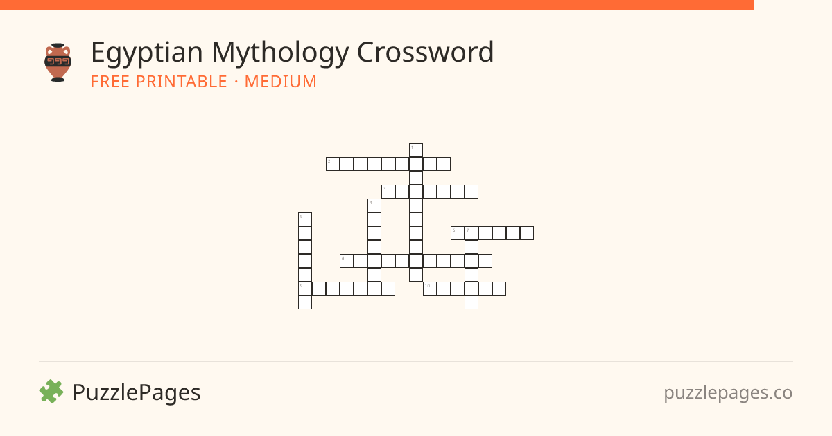 Egyptian Mythology Medium printable crossword preview — free to print from PuzzlePages