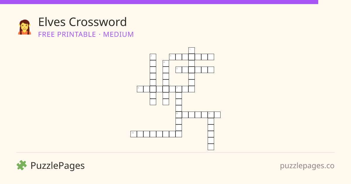 Elves Medium printable crossword preview — free to print from PuzzlePages