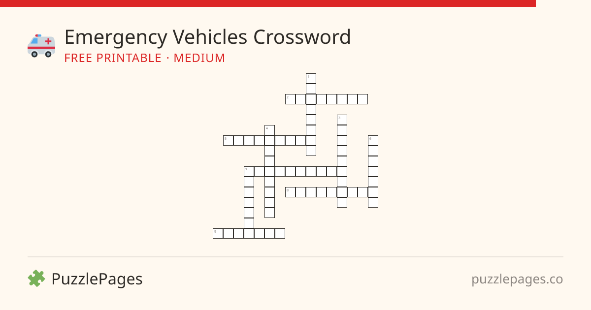 Emergency Vehicles Medium printable crossword preview — free to print from PuzzlePages