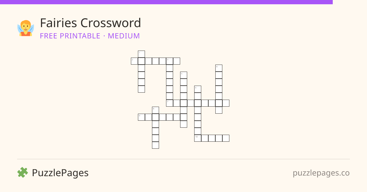 Fairies Medium printable crossword preview — free to print from PuzzlePages