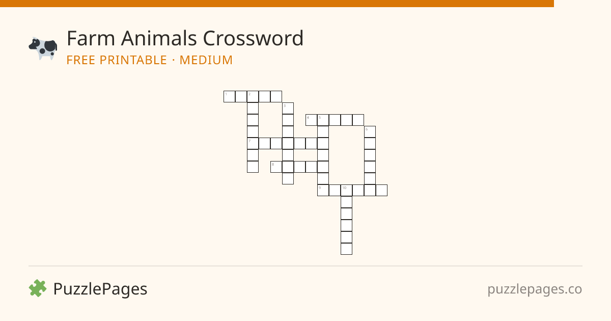 Farm Animals Medium printable crossword preview — free to print from PuzzlePages
