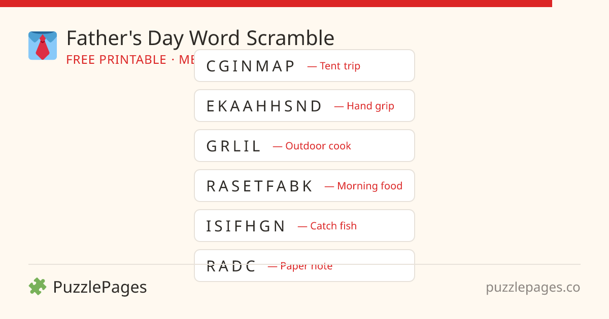 Father's Day Medium printable word scramble preview — free to print from PuzzlePages