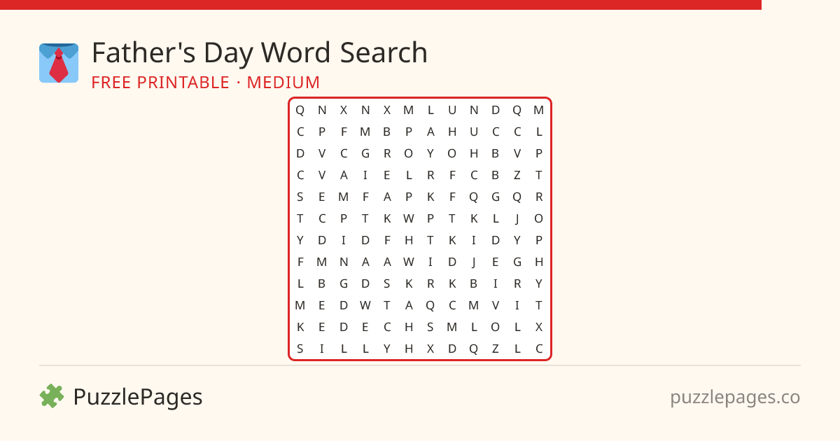 Father's Day Medium printable word search preview — free to print from PuzzlePages