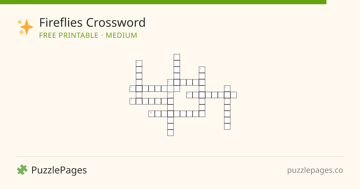 Fireflies Medium printable crossword preview — free to print from PuzzlePages
