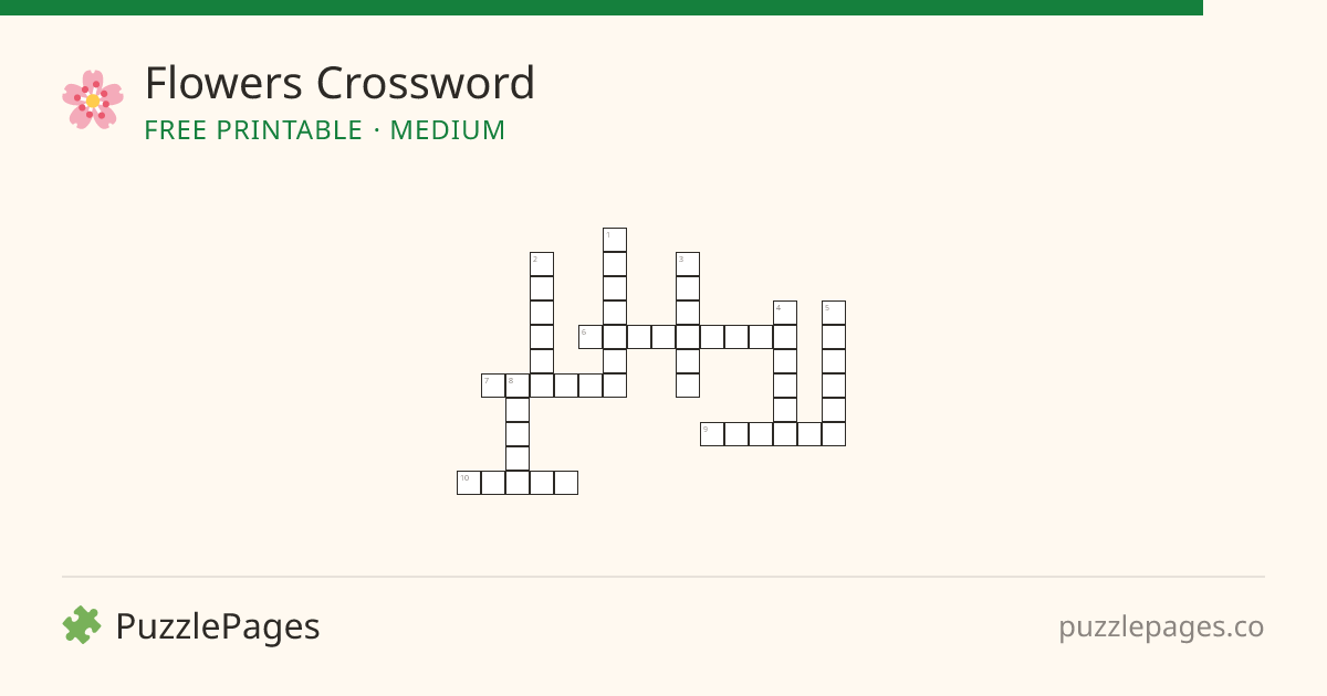 Flowers Medium printable crossword preview — free to print from PuzzlePages