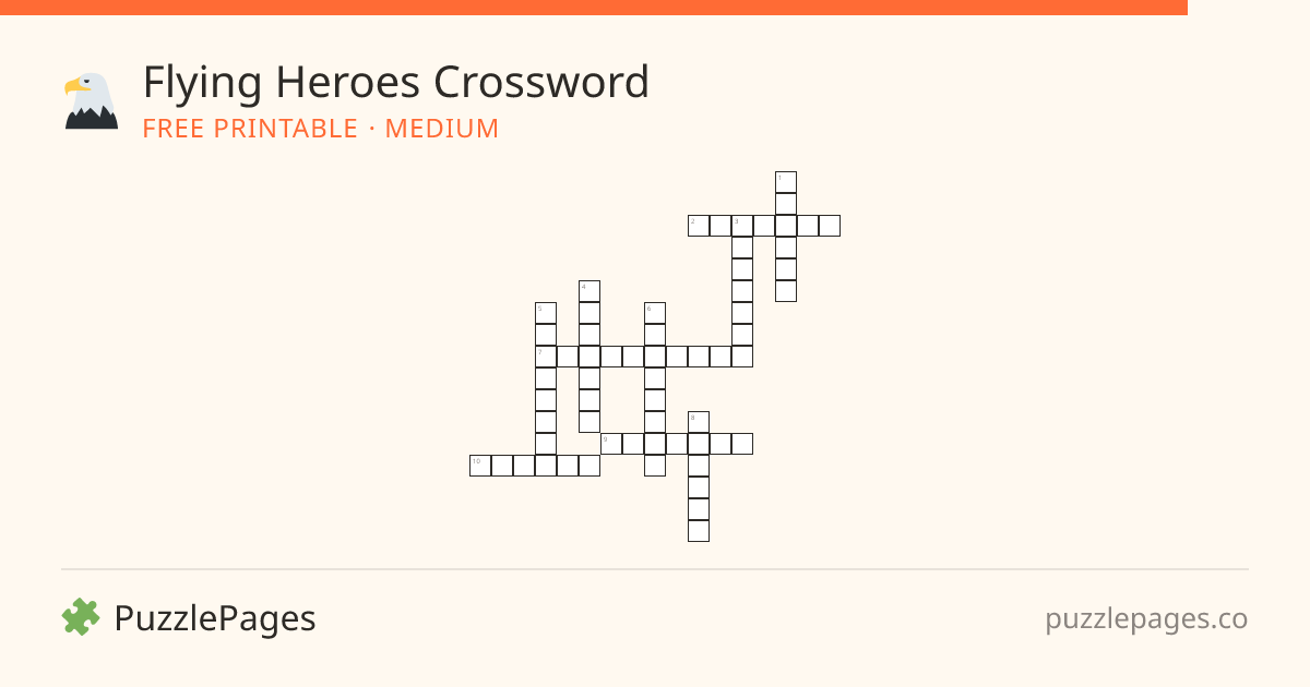 Flying Heroes Medium printable crossword preview — free to print from PuzzlePages