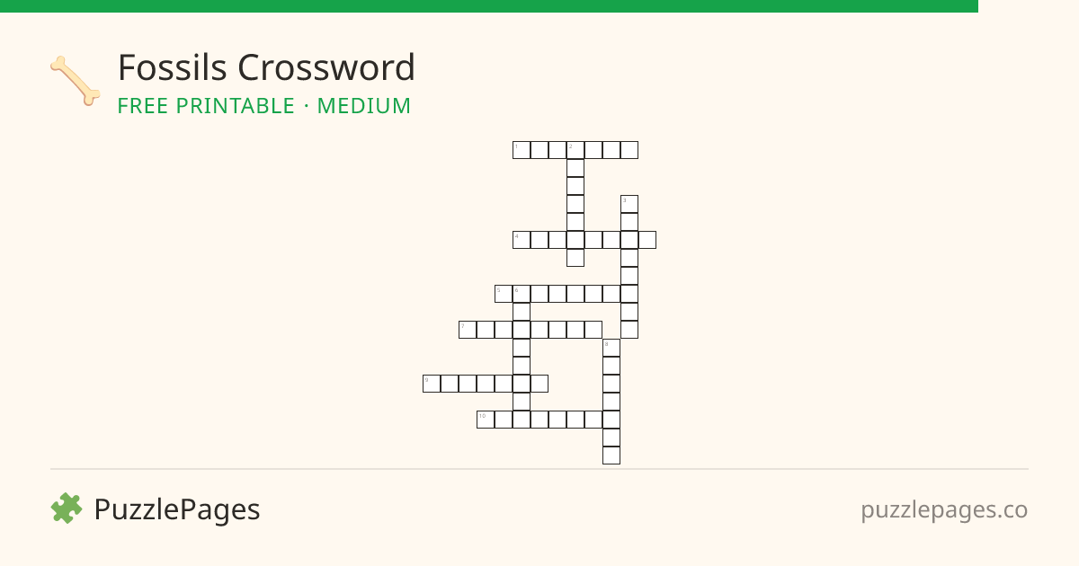 Fossils Medium printable crossword preview — free to print from PuzzlePages