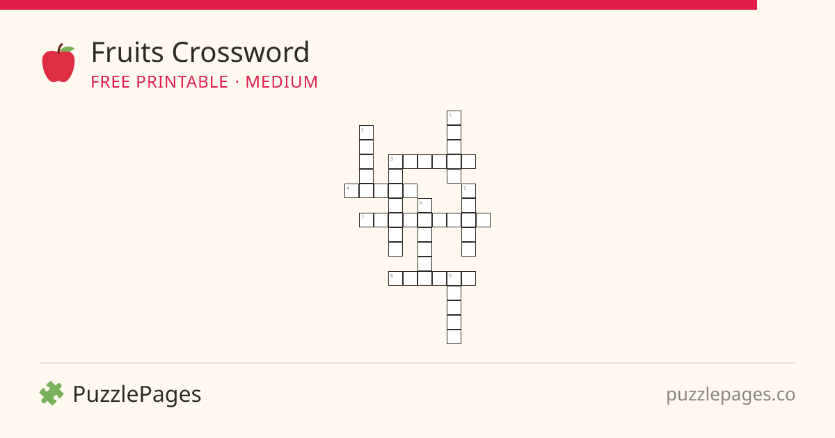 Fruits Medium printable crossword preview — free to print from PuzzlePages