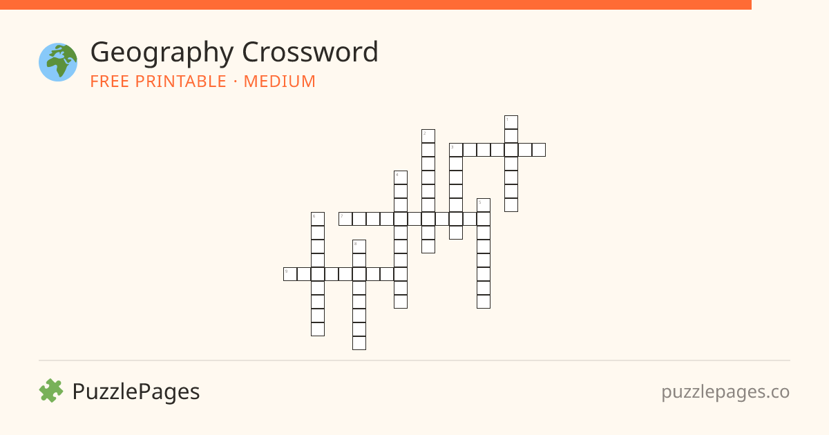 Geography Medium printable crossword preview — free to print from PuzzlePages