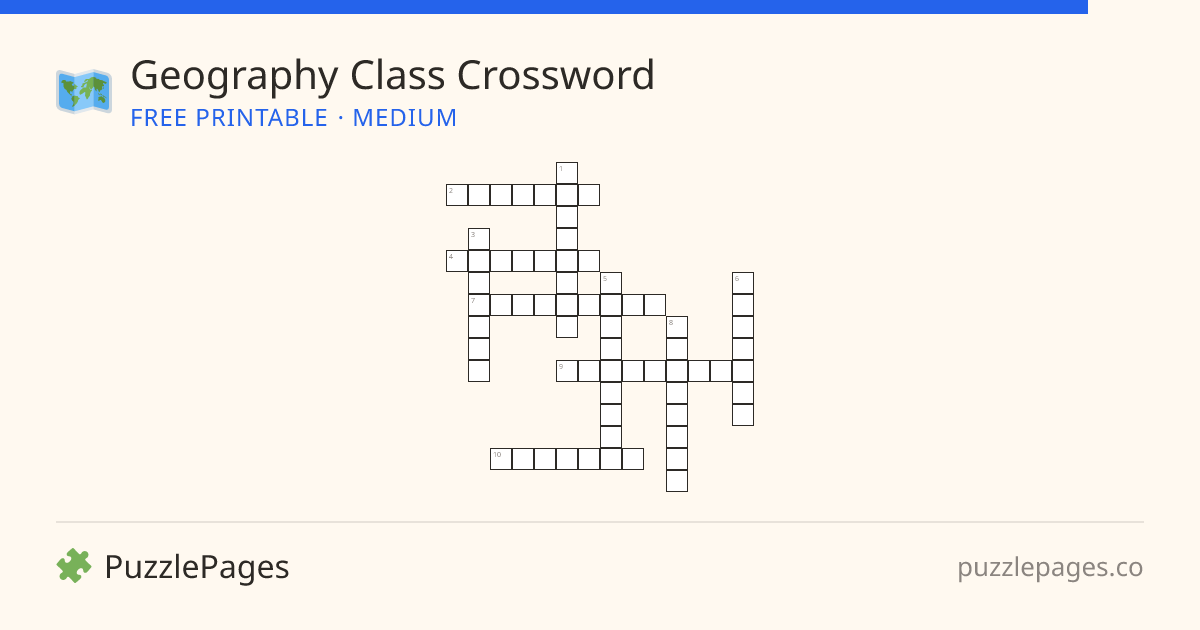 Geography Class Medium printable crossword preview — free to print from PuzzlePages