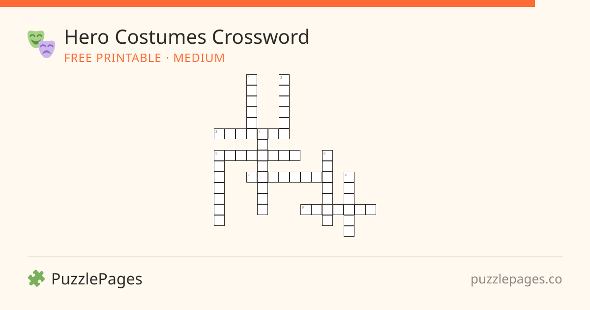Hero Costumes Medium printable crossword preview — free to print from PuzzlePages