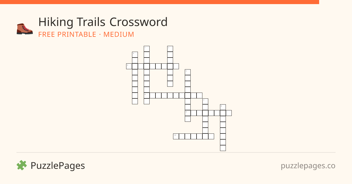 Hiking Trails Medium printable crossword preview — free to print from PuzzlePages