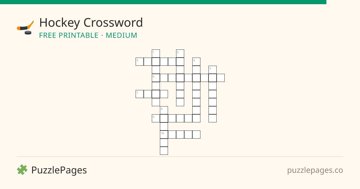 Hockey Medium printable crossword preview — free to print from PuzzlePages