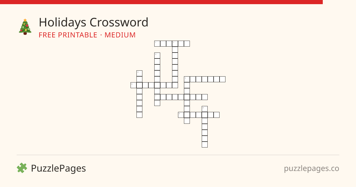 Holidays Medium printable crossword preview — free to print from PuzzlePages