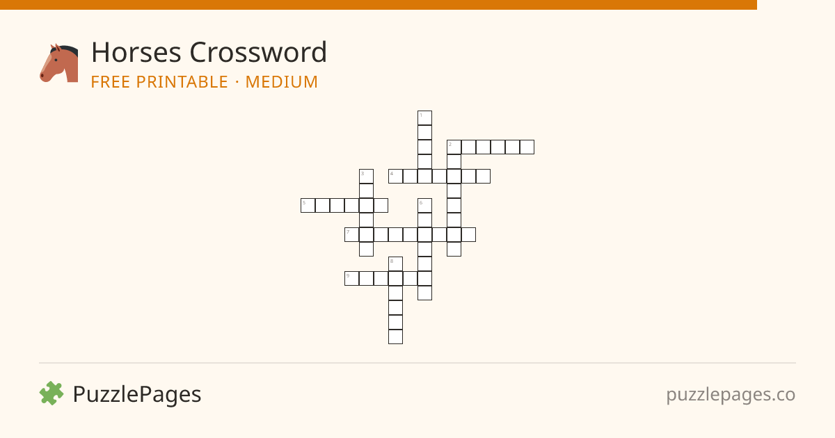 Horses Medium printable crossword preview — free to print from PuzzlePages