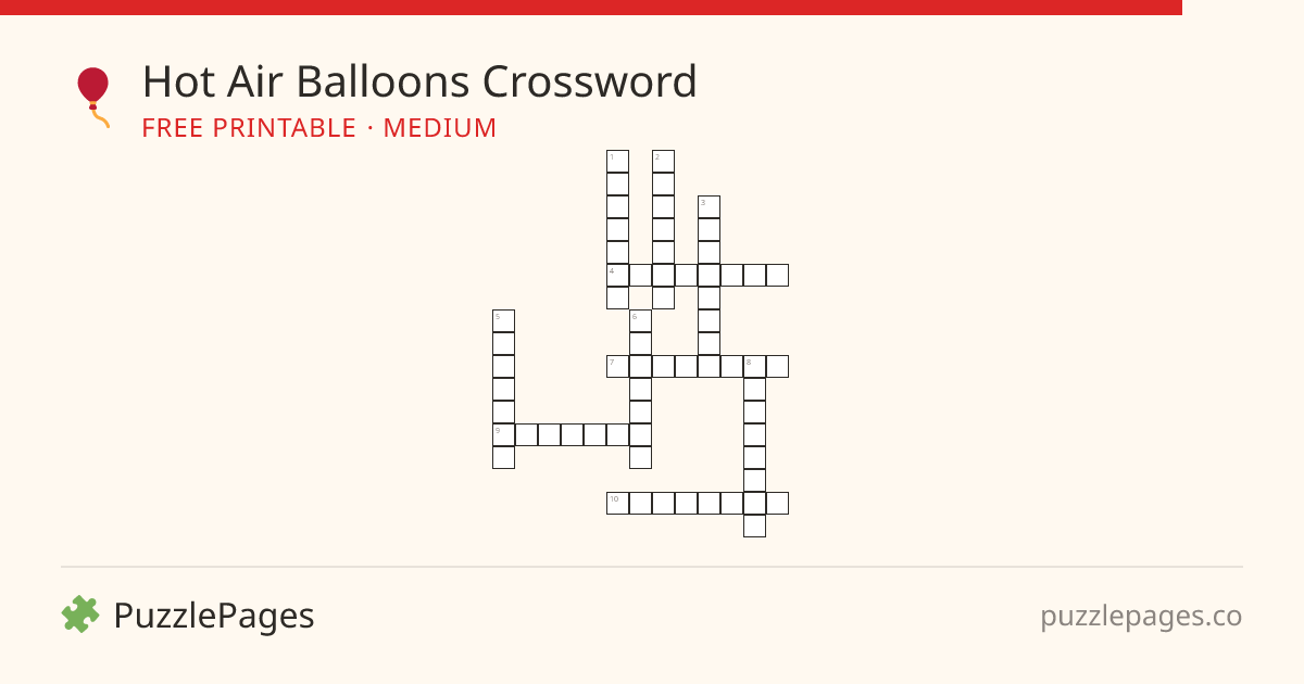 Hot Air Balloons Medium printable crossword preview — free to print from PuzzlePages