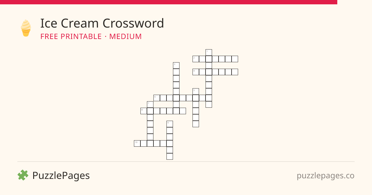 Ice Cream Medium printable crossword preview — free to print from PuzzlePages