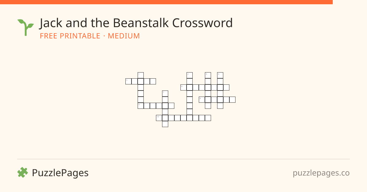 Jack and the Beanstalk Medium printable crossword preview — free to print from PuzzlePages
