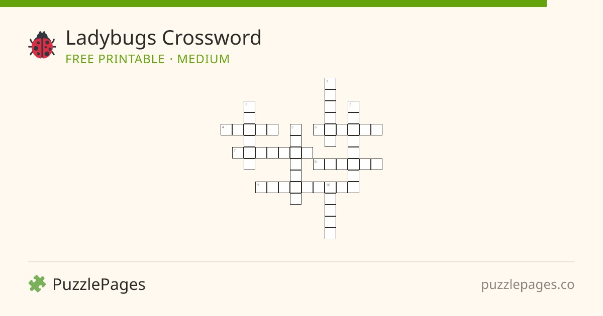 Ladybugs Medium printable crossword preview — free to print from PuzzlePages