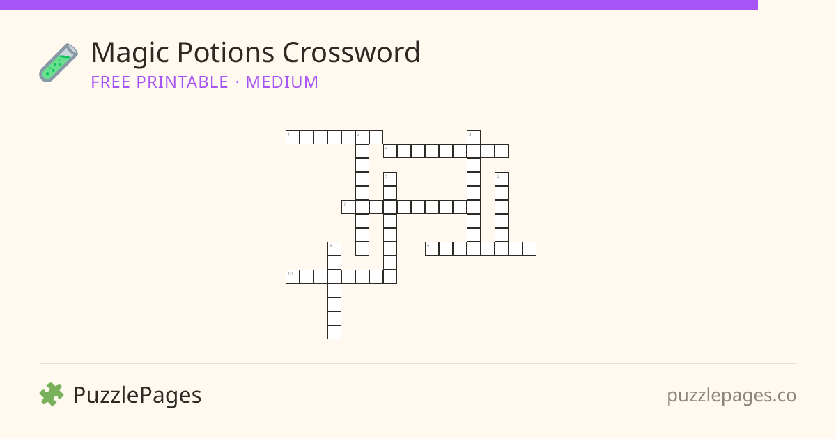 Magic Potions Medium printable crossword preview — free to print from PuzzlePages