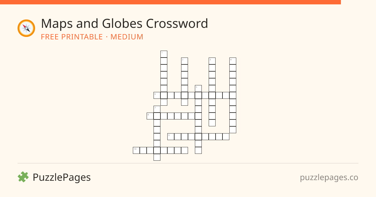 Maps and Globes Medium printable crossword preview — free to print from PuzzlePages