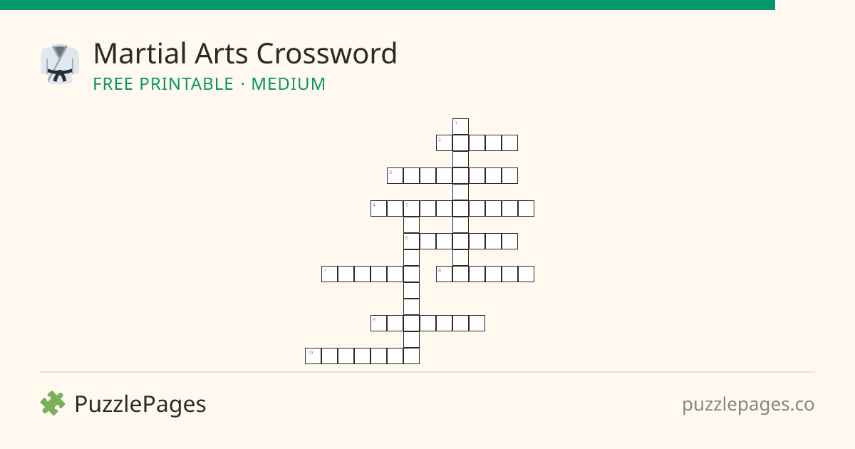 Martial Arts Medium printable crossword preview — free to print from PuzzlePages