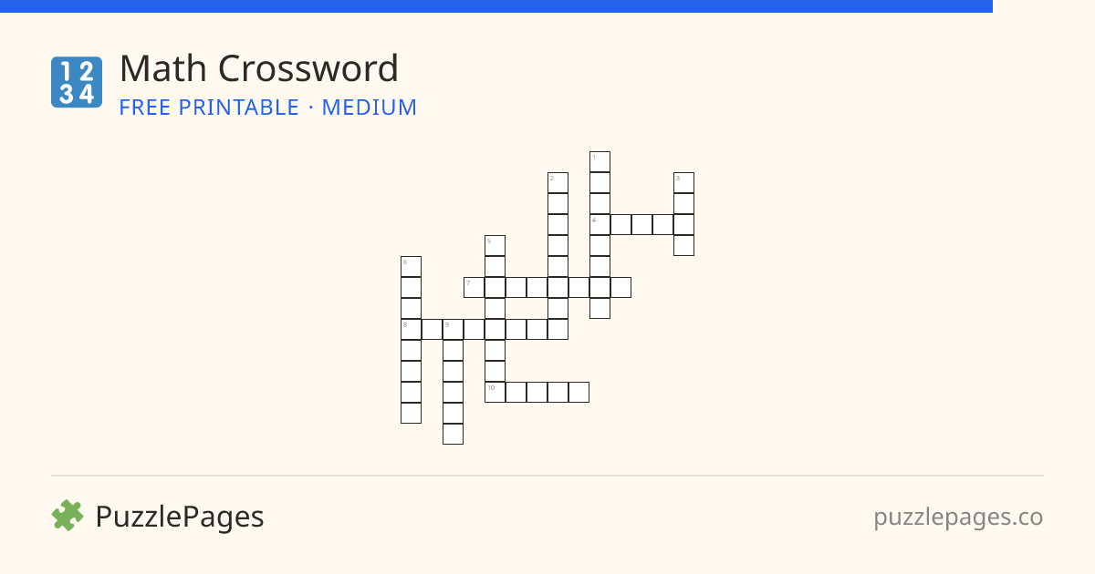 Math Medium printable crossword preview — free to print from PuzzlePages