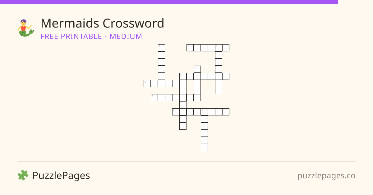 Mermaids Medium printable crossword preview — free to print from PuzzlePages