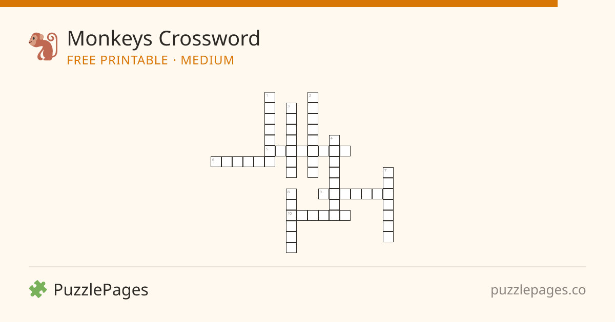 Monkeys Medium printable crossword preview — free to print from PuzzlePages