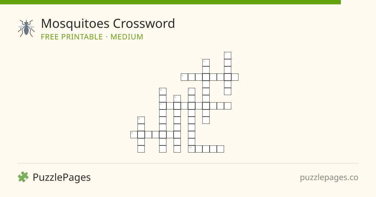 Mosquitoes Medium printable crossword preview — free to print from PuzzlePages