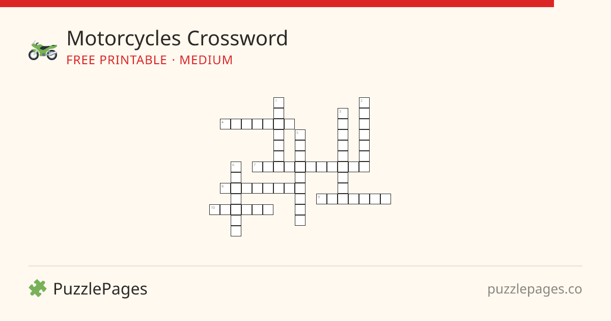 Motorcycles Medium printable crossword preview — free to print from PuzzlePages