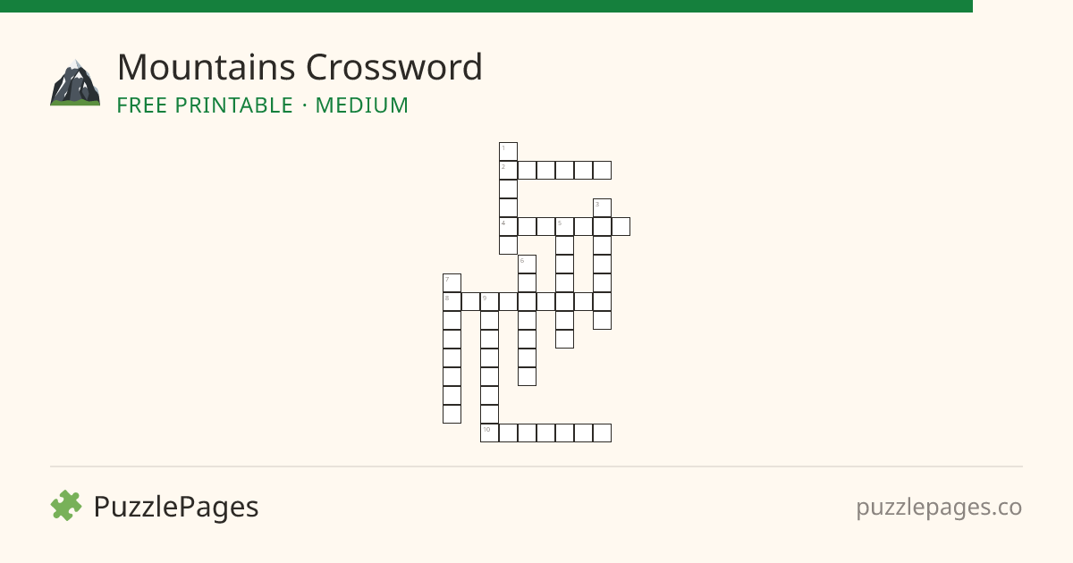 Mountains Medium printable crossword preview — free to print from PuzzlePages