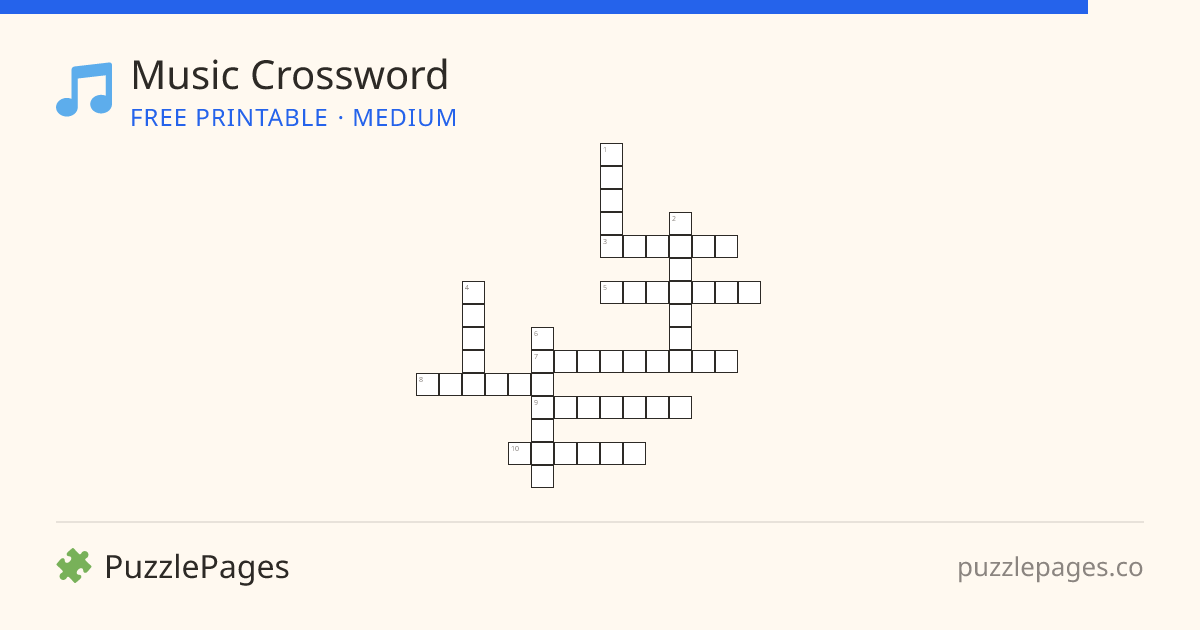 Music Medium printable crossword preview — free to print from PuzzlePages