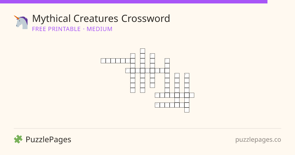 Mythical Creatures Medium printable crossword preview — free to print from PuzzlePages