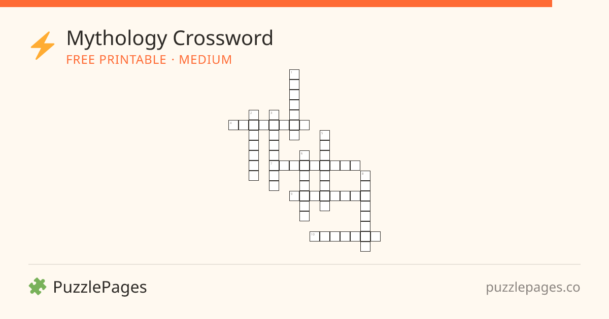 Mythology Medium printable crossword preview — free to print from PuzzlePages