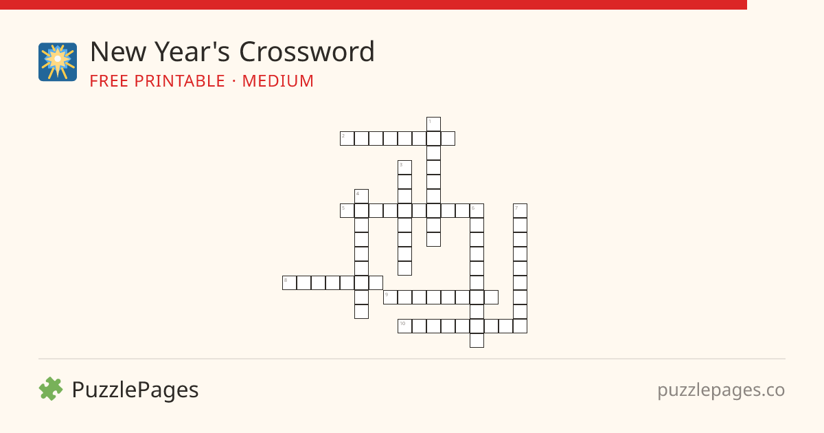 New Year's Medium printable crossword preview — free to print from PuzzlePages