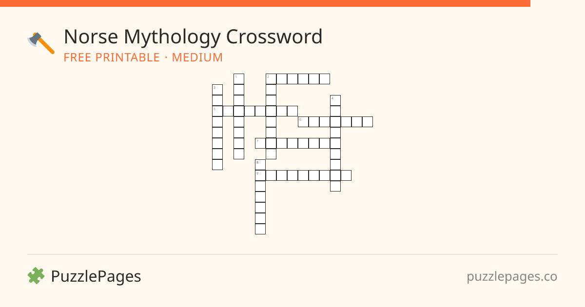 Norse Mythology Medium printable crossword preview — free to print from PuzzlePages