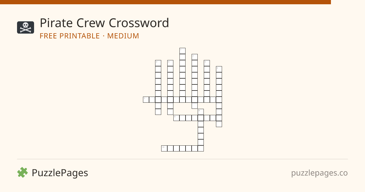 Pirate Crew Medium printable crossword preview — free to print from PuzzlePages
