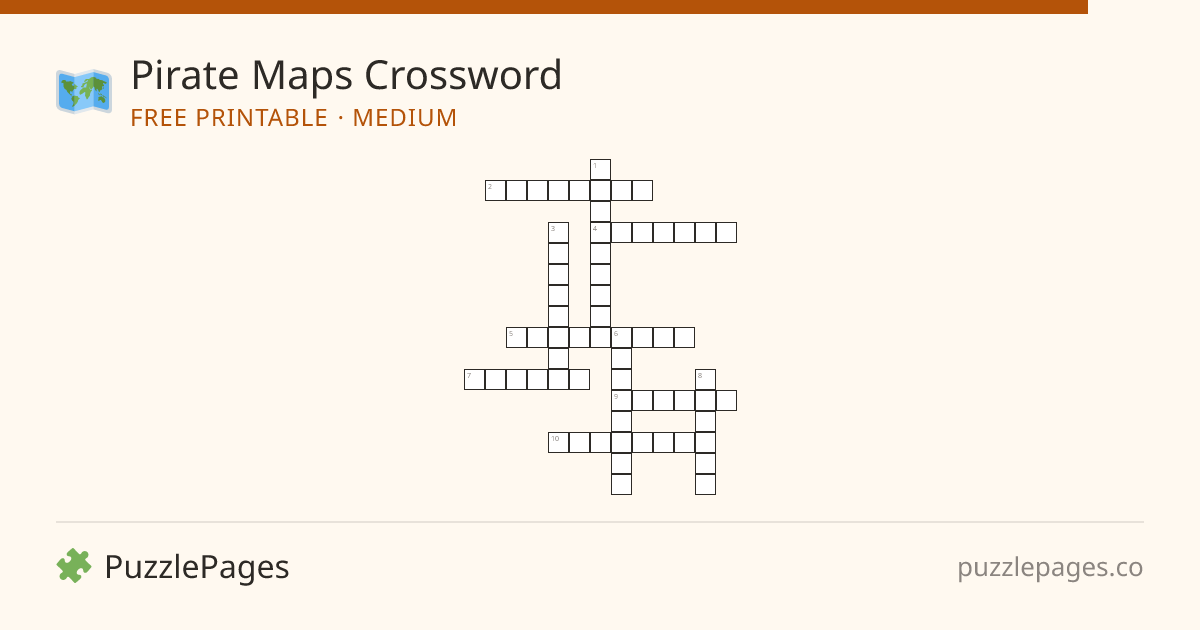 Pirate Maps Medium printable crossword preview — free to print from PuzzlePages