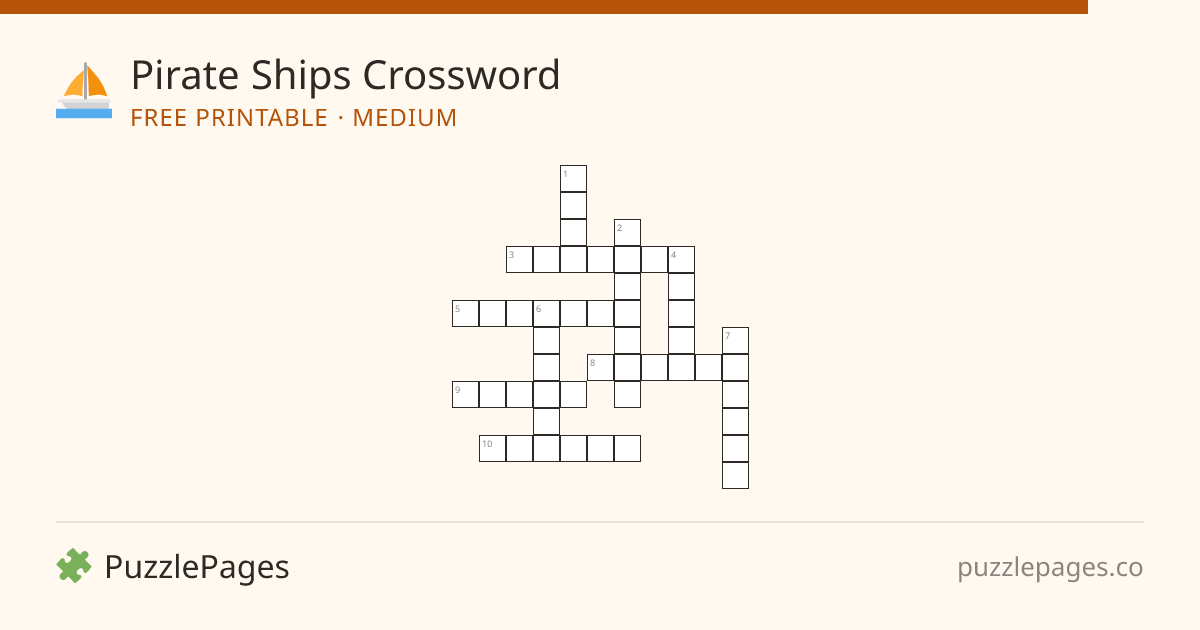 Pirate Ships Medium printable crossword preview — free to print from PuzzlePages