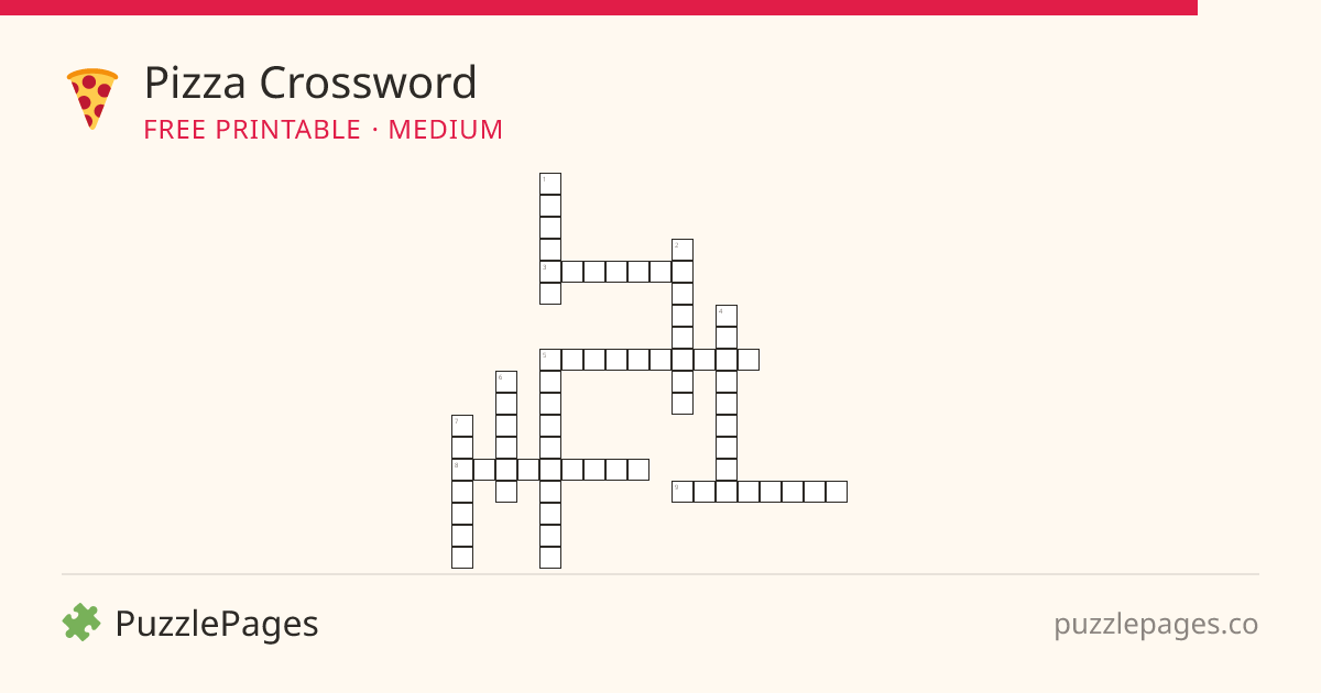 Pizza Medium printable crossword preview — free to print from PuzzlePages