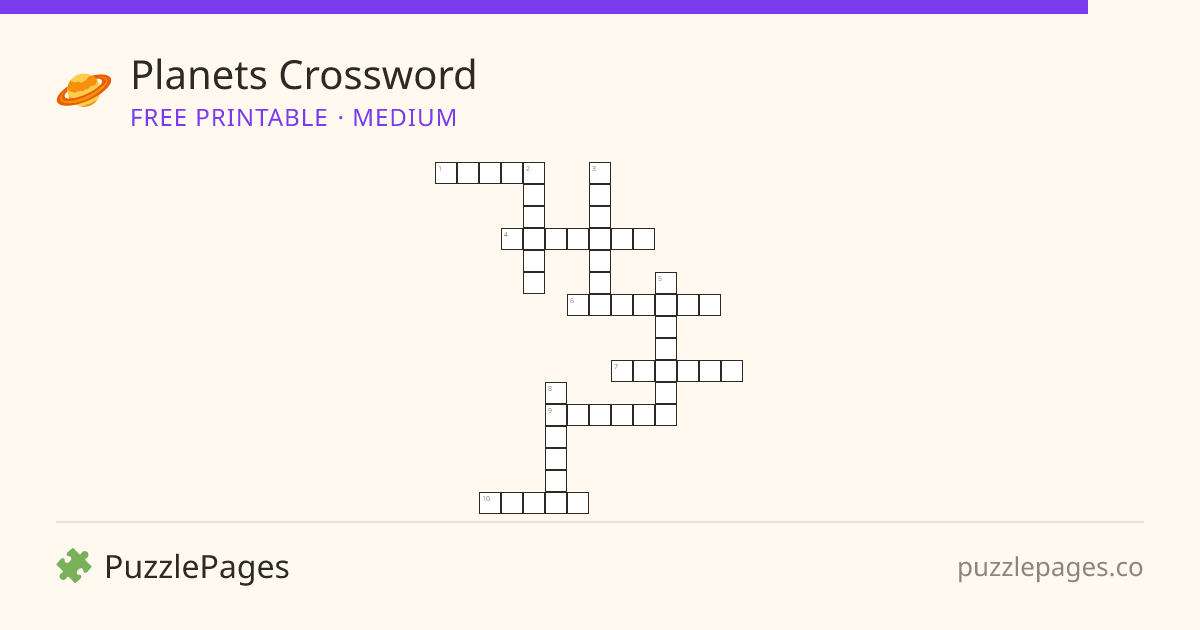 Planets Medium printable crossword preview — free to print from PuzzlePages